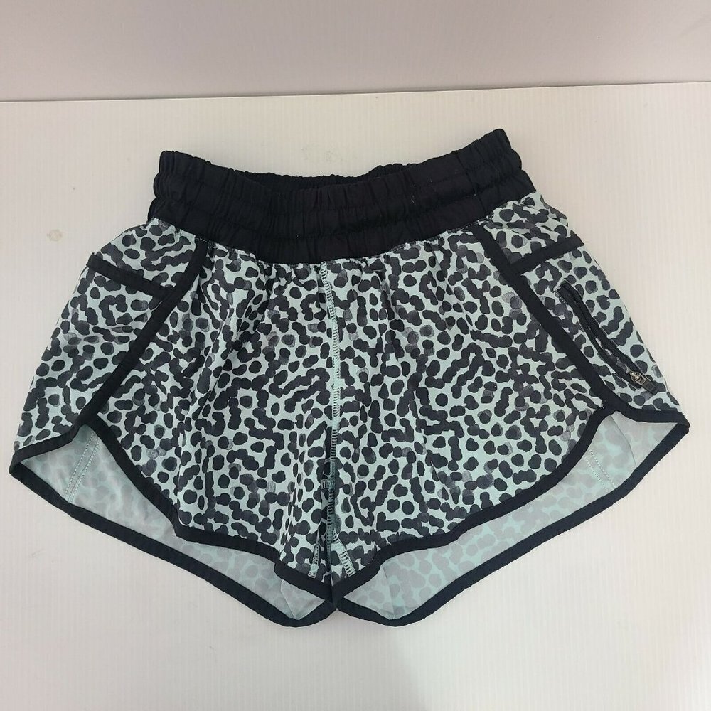 Lululemon Run Speed Up Shorts green Black Multi Spots Lined Size 4 - Picture 1 of 5
